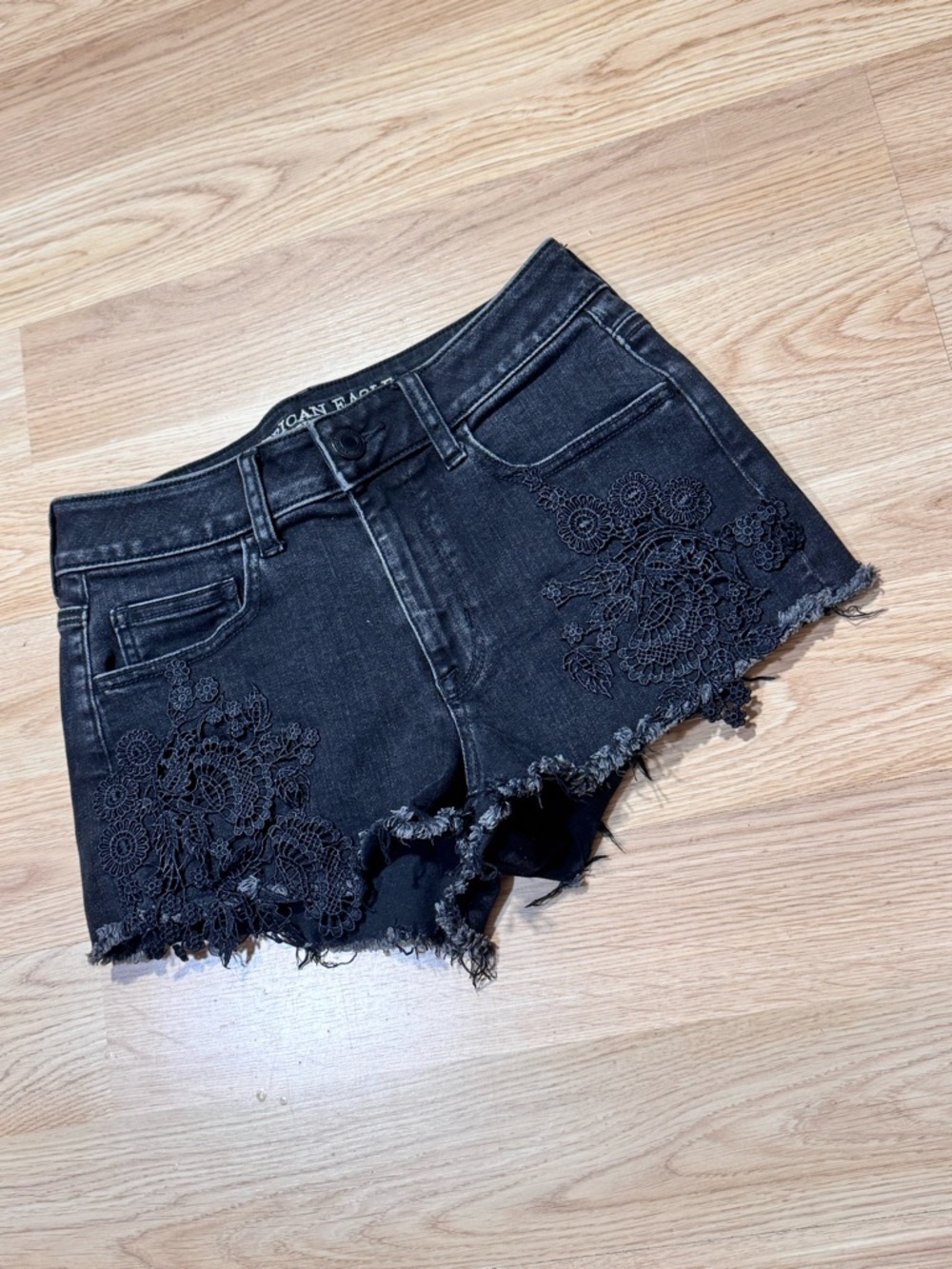 American Eagle | Black Distressed Jean Shorts